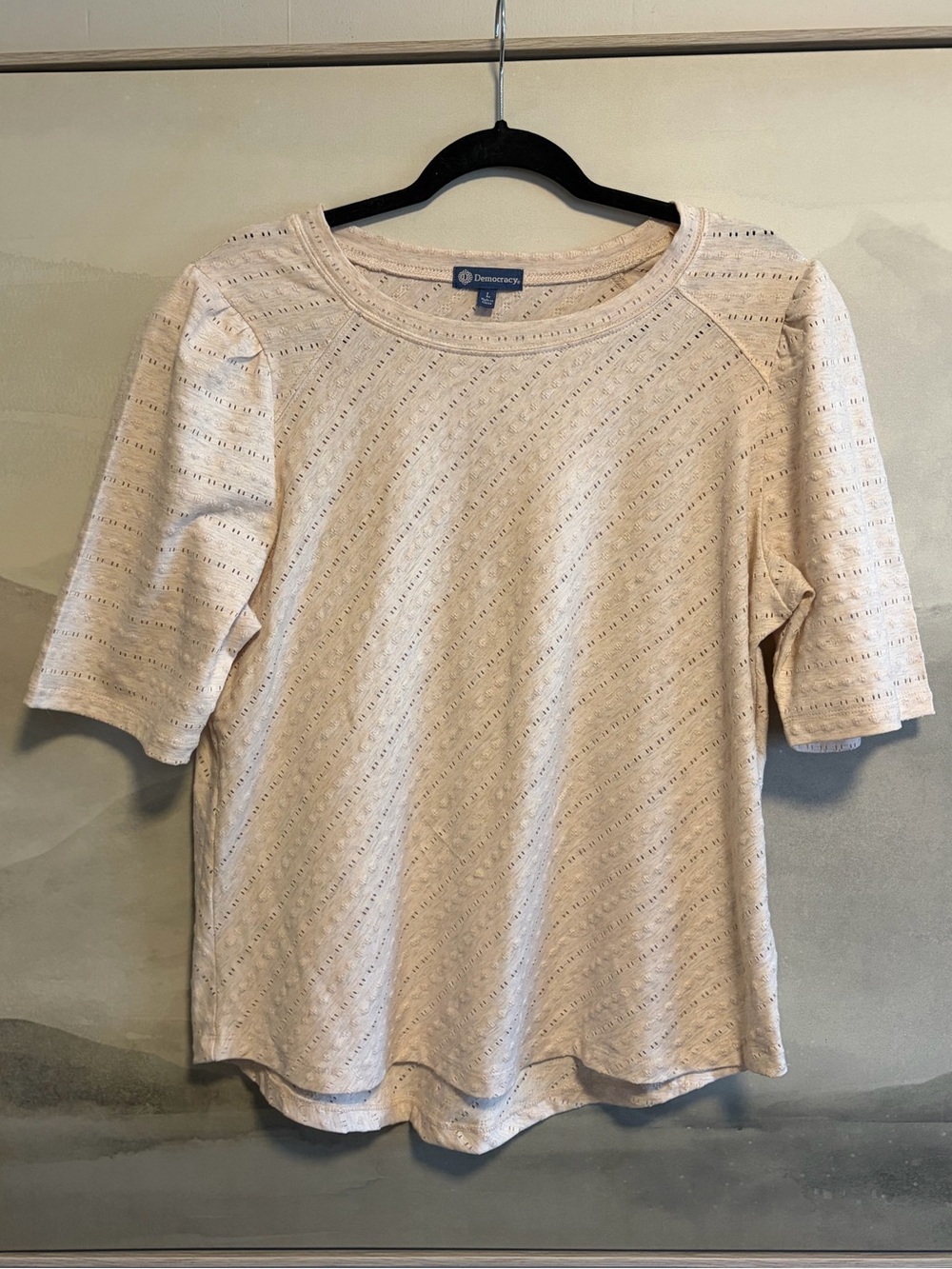 Democracy Cream Eyelet Short Sleeve Knit Top